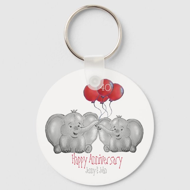 Porte-clés 40e anniversaire de rubis mariage cadeau d'éléphan (Recto)