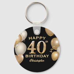 Porte-clés 40e fête d'anniversaire Ballons noirs et or