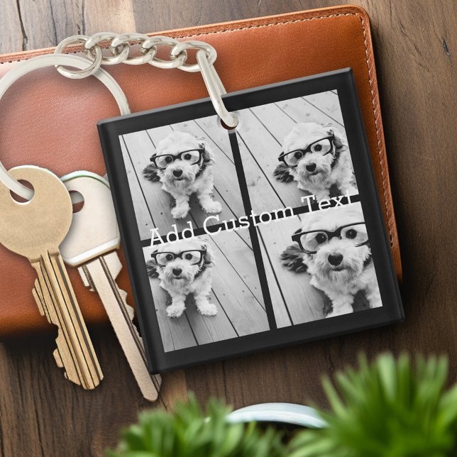 Porte-clés 4 Collage de photos - vous pouvez changer la coule (Personalized keychain with photo collage and monogram)