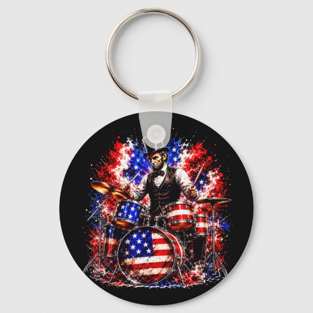 Porte-clés 4 juillet abraham lincoln jouant aux tambours batt (Recto)