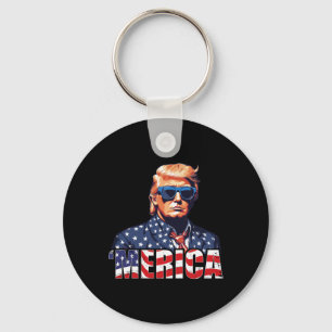 Porte-clés 4 juillet Drapeau américain Trump Vintage