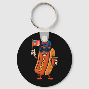 Porte-clés 4 juillet Hotdog Drôle Quatre Juillet Patriotique 
