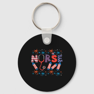Porte-clés 4 juillet Infirmière Stethoscope Patriotique Scrub