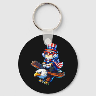 Porte-clés 4 juillet joueur patriote Oncle Sam Rétro Pixel
