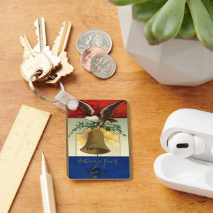 Porte-clés 4 juillet vintage avec aigle et cloche de la liber