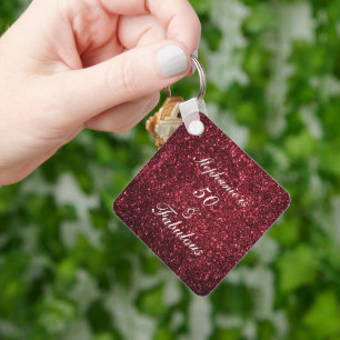 Porte-clés 50 and Fabulous Birthday Red Burgundy Glitter 2022