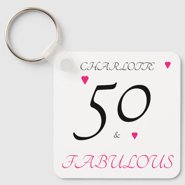 Porte-clés 50 & fabuleux coeurs roses 50e anniversaire (Recto)