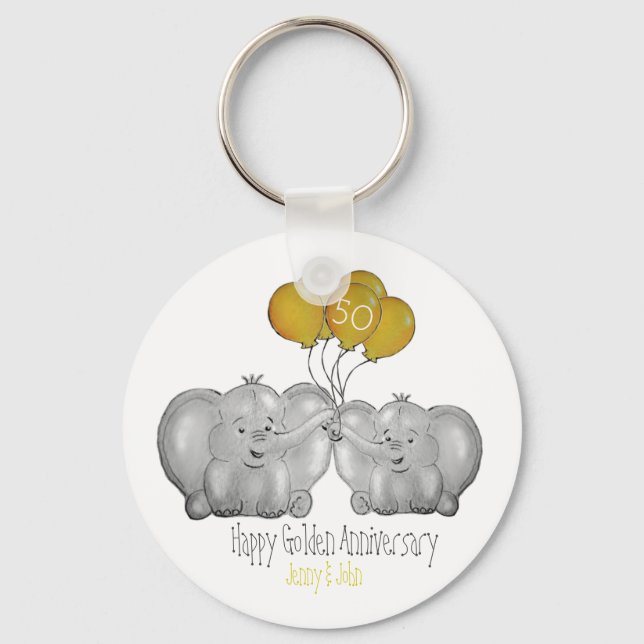 Porte-clés 50e anniversaire de mariage d'or éléphant (Recto)