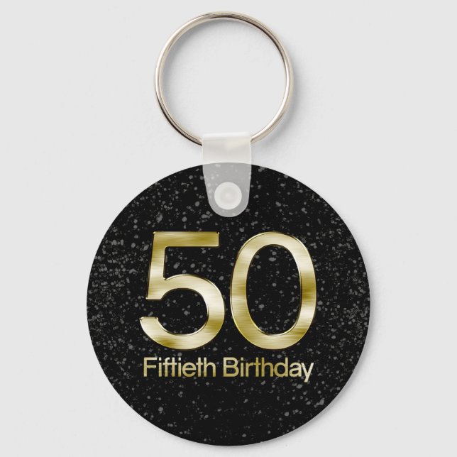 Porte-clés 50e anniversaire, Elegant Black Gold Glam (Recto)