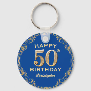 Porte-clés 50e anniversaire Parties scintillant bleue et or c