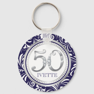 Porte-clés 50e anniversaire Porte - clé-Navy Blue & Silver