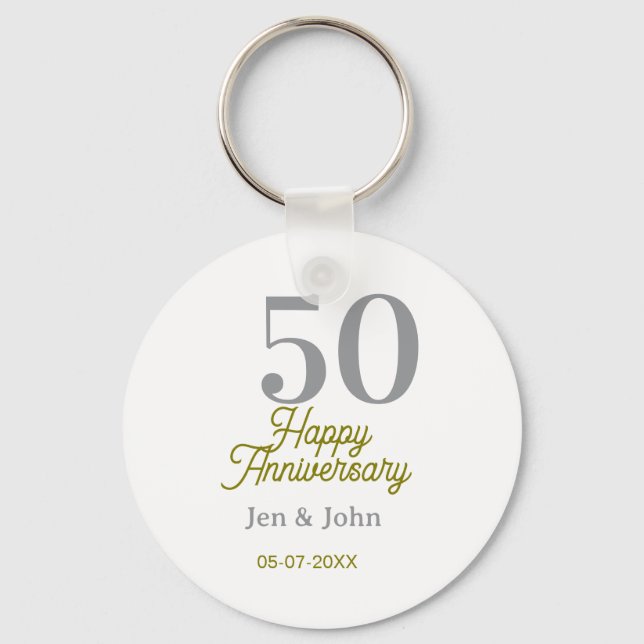 Porte-clés 50th happy anniversary name date silver gold date  (Recto)