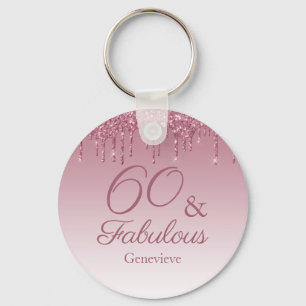 Porte-clés 60 and Fabulous Rose Gold Pink Dripping Glitter