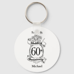 Porte-clés 60e anniversaire de Mariage de diamant Fleurs
