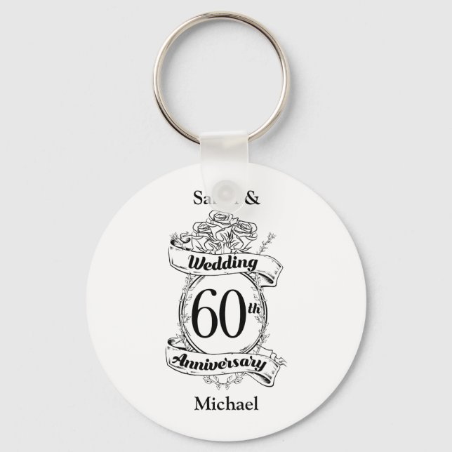 Porte-clés 60e anniversaire de Mariage de diamant Fleurs (Recto)