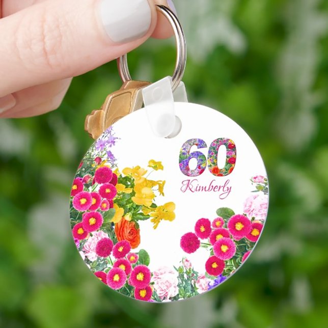 Porte-clés 60e anniversaire fête bouquet floral porte - clé (Créateur téléchargé)