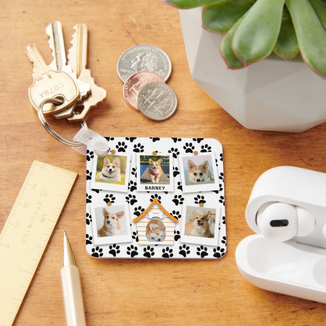 Porte-clés 6 Photo Collage Ajouter Nom Chien House Empreintes (Bureau)