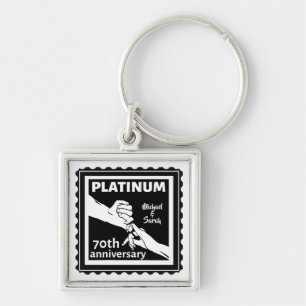 Porte-clés 70e anniversaire du mariage platine bleu tradition