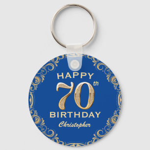 Porte-clés 70e anniversaire Parties scintillant bleue et or c