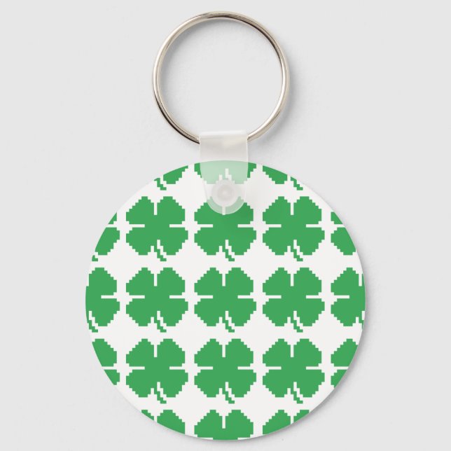 Porte-clés 8 bits Pixel Lucky Four Leaf Clocher (Recto)