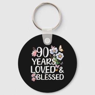 Porte-clés 90 Ans Aimé Et Béni Floral 90e Anniversaire