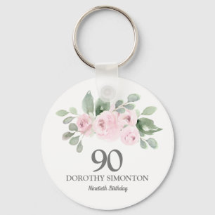 Porte-clés 90e fête d'anniversaire Favor Rose Rose Eucalyptus