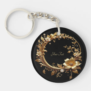 Porte-clés à cadre orné de fleurs dorées