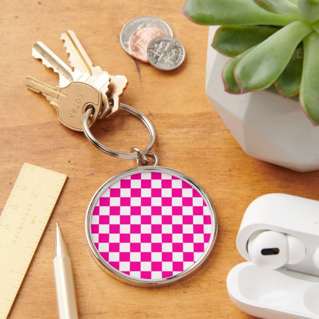 Porte-clés à damiers rose et blanc (Bureau)