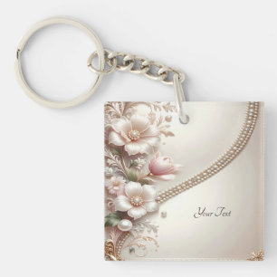 Porte-clés à embellissements floraux et perles