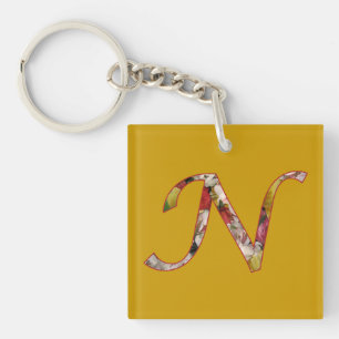 Porte-clés à motif floral Monogramme N