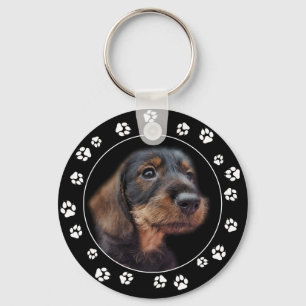Porte-clés À poils durs Empreinte de patte chiot Dachshund P