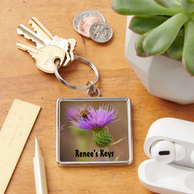 Porte-clés Abeille Occupée sur le chardon violet photo person (Bureau)
