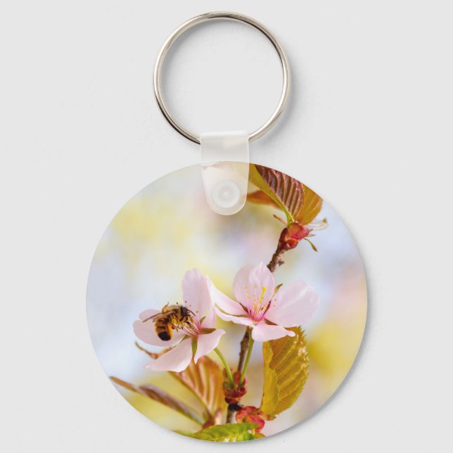 Porte-clés Abeille Sur Une Fleur De Cerise (Recto)