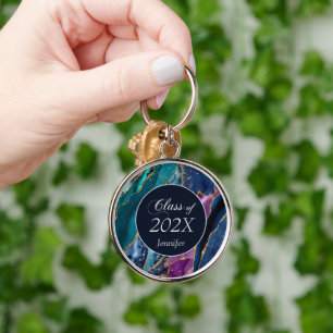 Porte-clés Abstrait Blue Purple Gold Agate Graduation