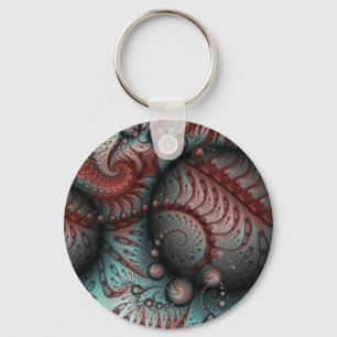 Porte-clés Abstrait Fantaisie Vive Art Fractal Brun Bleu