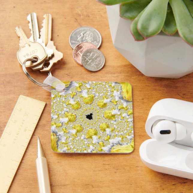 Porte-clés Abstrait jaune doré symétrique fractal (Bureau)