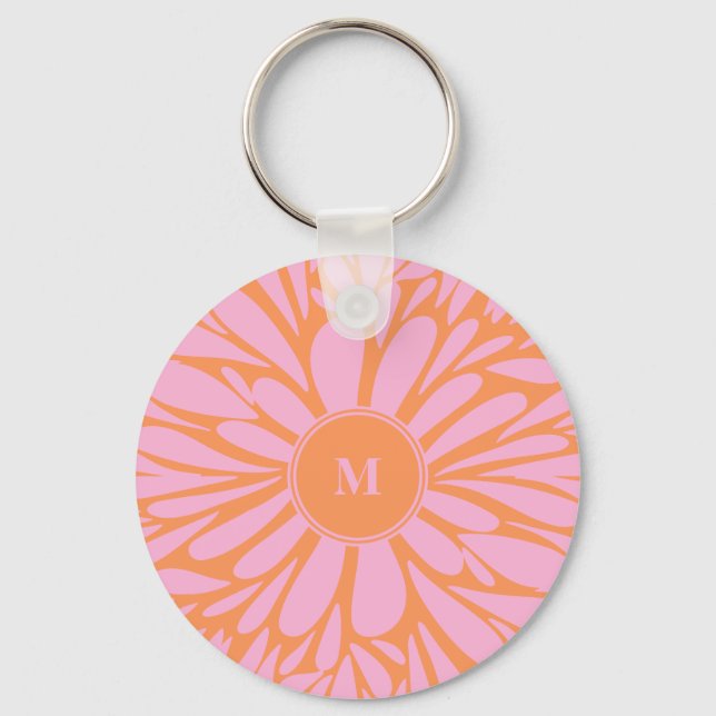 Porte-clés Abstrait monogramme floral éclat pastel orange ros (Verso)