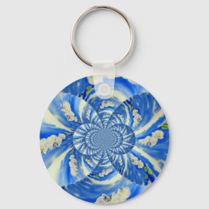 Porte-clés Abstraite peinture florale bleue blanche