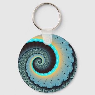 Porte-clés Abstraite spirale d'art fractal bleu turquoise ora