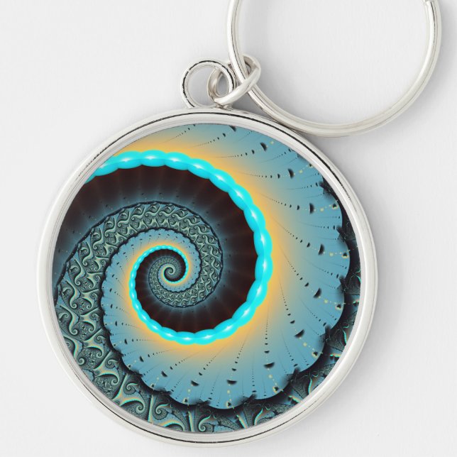 Porte-clés Abstraite spirale d'art fractal bleu turquoise ora (Devant)
