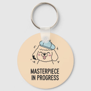 Porte-clés Accent de chien chef-d'œuvre bleu de chiot caniche
