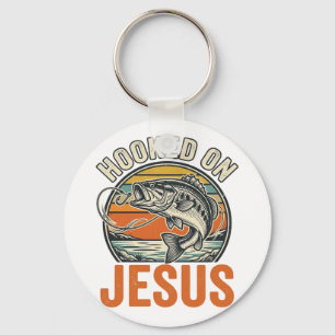 Porte-clés Accro à Jésus Bass Fishing Vintage Foi