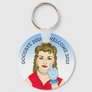 Porte-clés Adieu 2020 Bienvenue 2021 Drôle Retro Lady Flippin