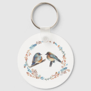 Porte-clés Adorable Blue Bird Couple Aquarelle Art