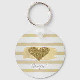 Porte-clés Adorable Gold Parties scintillant Coeurs Stripes-J
