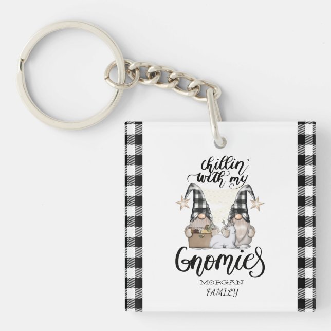Porte-clés Adorable mignonne Gnomes Black Buffalo Plaid (Devant)