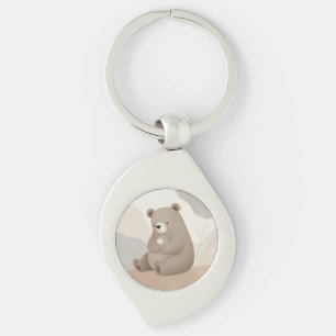 Porte-clés Adorable Ours Brun à la Marguerite - Aquarelle