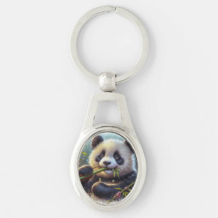 Porte-clés Adorable Ours De Panda Mangeant Bambou