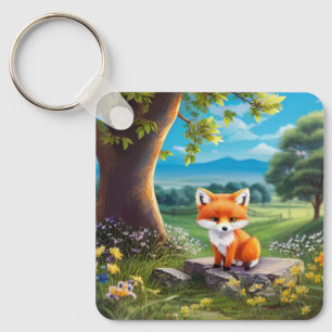 Porte-clés Adorable Renard assis sous l'arbre