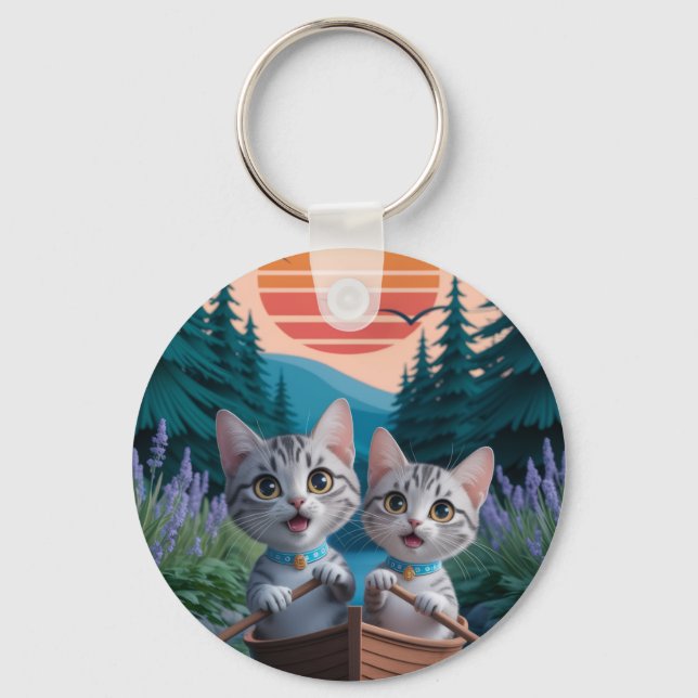 Porte-clés “Adventurous Kittens at Sunset – Cute Cat  (Recto)